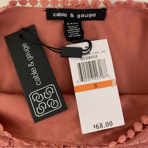 NWT $68 Cable & Gauge Allover Lace Cold Shoulder Short Sleeve Pullover Mauve S - Picture 9 of 9